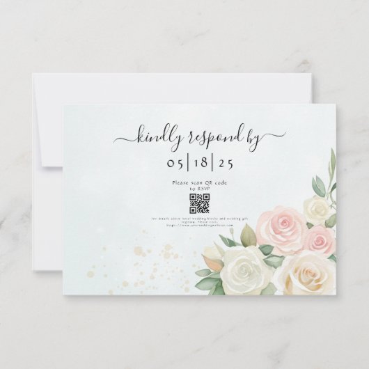 Rosa- und Weißrosenblüten RSVP Karte (Vorderseite)