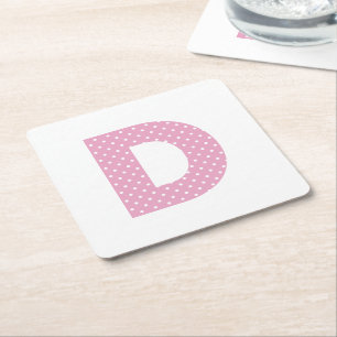 Rosa und winzig weiß gepunktetes fettes D-Monogram Rechteckiger Pappuntersetzer
