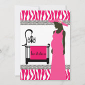 Rosa und Zebra Baby Dusche Einladung mit Schwanger (Vorderseite)