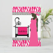 Rosa und Zebra Baby Dusche Einladung mit Schwanger (Stehend Vorderseite)