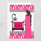 Rosa und Zebra Baby Dusche Einladung mit Schwanger (Vorne/Hinten)