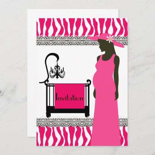 Rosa und Zebra Baby Dusche Einladung mit Schwanger (Vorne/Hinten)