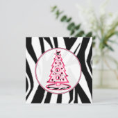 Rosa und Zebra-Druck-Weihnachtsbaum-Einladung Einladung (Stehend Vorderseite)