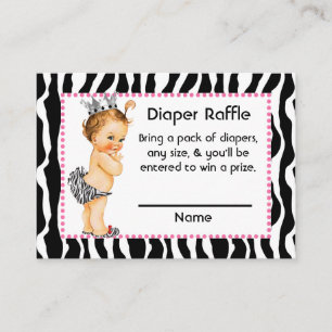 Rosa und Zebra Print Little Princess Diaper Raffle Begleitkarte