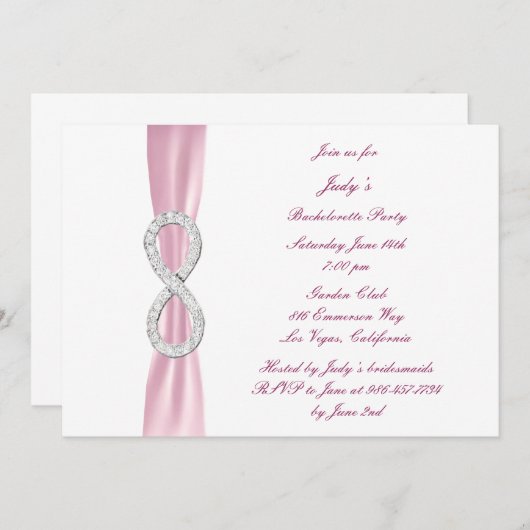 Rosa Unendlichkeit Junggeselinnen-Abschied Einladu Einladung (Vorne/Hinten)