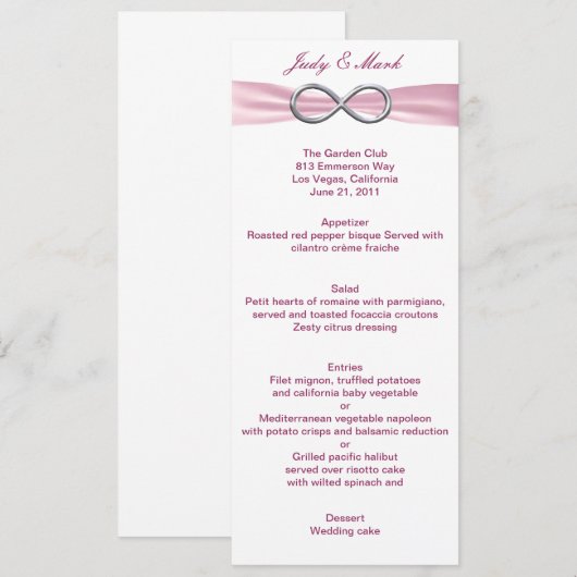Rosa Unfinity Wedding Menu Card Menükarte (Vorne/Hinten)