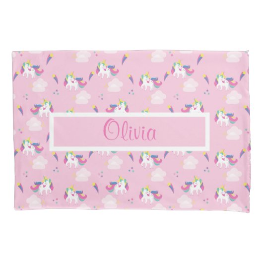 Rosa Unicorn Baby Name Kissenbezug (Vorderseite)