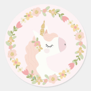 Rosa Unicorn-Geburtstags-Party-Aufkleber Runder Aufkleber