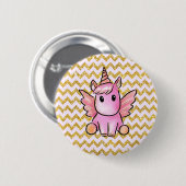 Rosa Unicorn-GoldGlitzer-Zickzack Muster Girly Button (Vorne & Hinten)