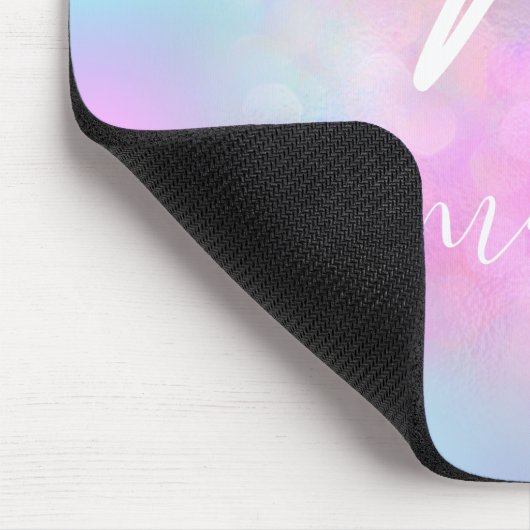 Rosa Unicorn Holograph Name Modern Monogram White Mousepad (Ecke)