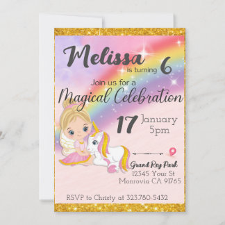 Rosa Unicorn Regenbogen Geburtstagsfeier Einladung