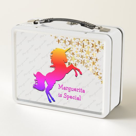 Rosa UNICORN Stars Personalisiert Metall Brotdose (Rückseite)