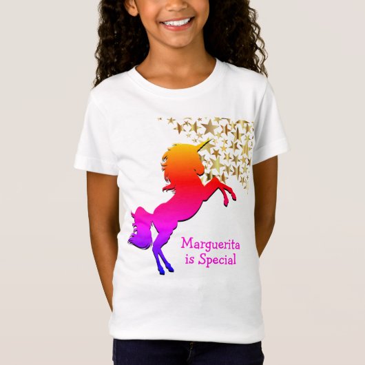 Rosa UNICORN Stars Personalisiert T-Shirt (Vorderseite)