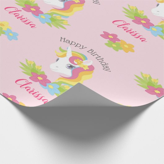 Rosa Unicorn-Verpackungs-Papier-(personalisierte) Geschenkpapier (Ecke)