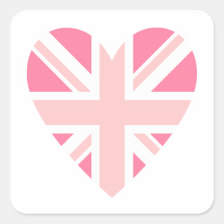 Rosa Union Jack/Flag Herz Quadratischer Aufkleber