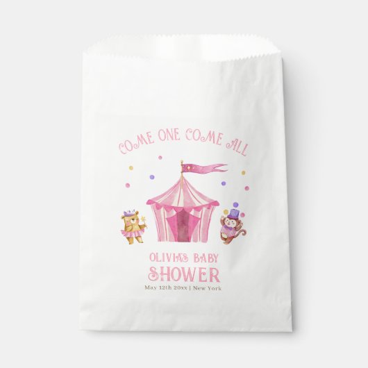 Rosa Unique Circus Bear Monkey Baby Dusche Geschenktütchen (Vorderseite)