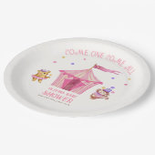 Rosa Unique Circus Bear Monkey Baby Dusche Pappteller (Schrägansicht)