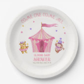 Rosa Unique Circus Bear Monkey Baby Dusche Pappteller (Vorderseite)