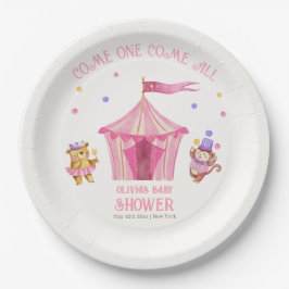 Rosa Unique Circus Bear Monkey Baby Dusche Pappteller