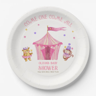 Rosa Unique Circus Bear Monkey Baby Dusche Pappteller