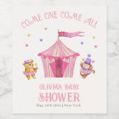 Rosa Unique Circus Bear Monkey Baby Dusche Weinetikett (Einzelnes Label)