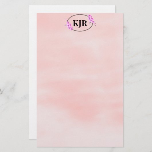 Rosa unscharfer Hintergrund und Blumenrahmen Perso Briefpapier (Vorne/Hinten)