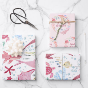Rosa unter dem Meer 1. Geburtstag Geschenkpapier Set