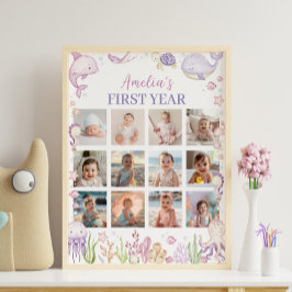 Rosa Unter dem Meer Geburtstag Foto Meilenstein Ze Poster