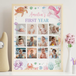 Rosa Unter dem Meer Geburtstag Foto Meilenstein Ze Poster