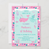 Rosa unter dem Meer Wasserwal Geburtstag Einladung (Vorderseite)