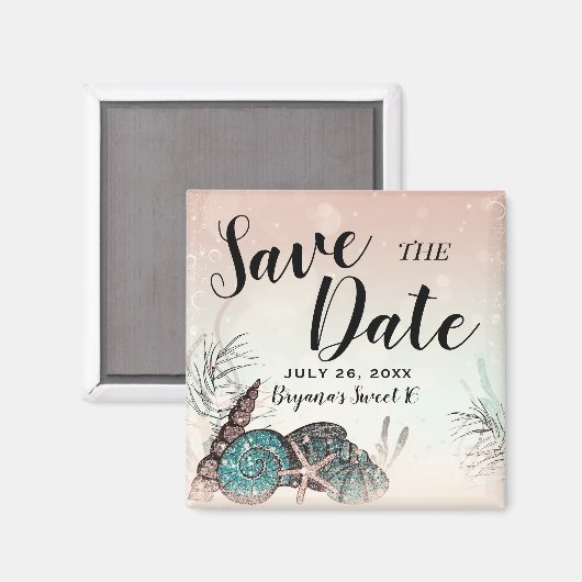Rosa unter dem Strand der Muscheln Save the Date Magnet (Vorderseite/Rückseite)