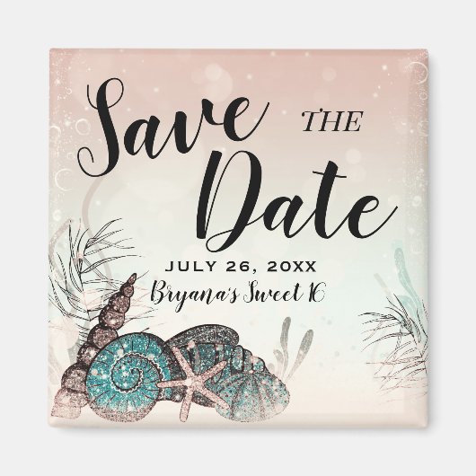 Rosa unter dem Strand der Muscheln Save the Date Magnet (Vorne)