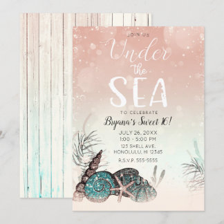 Rosa Unter den Muscheln Strand Sweet 16 Party Einladung