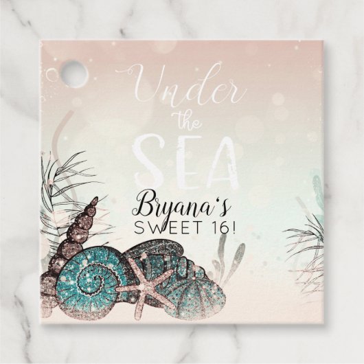 Rosa Unter den Muscheln Strand Sweet 16 Party Geschenkanhänger (Vorderseite)