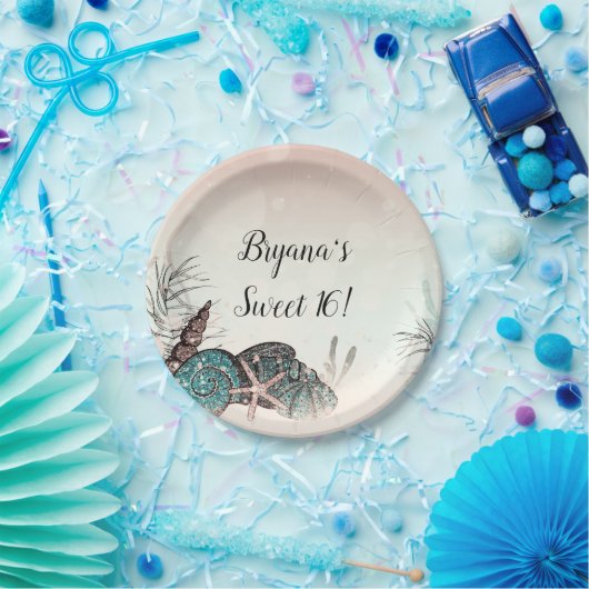 Rosa Unter den Muscheln Strand Sweet 16 Party Pappteller (Party)
