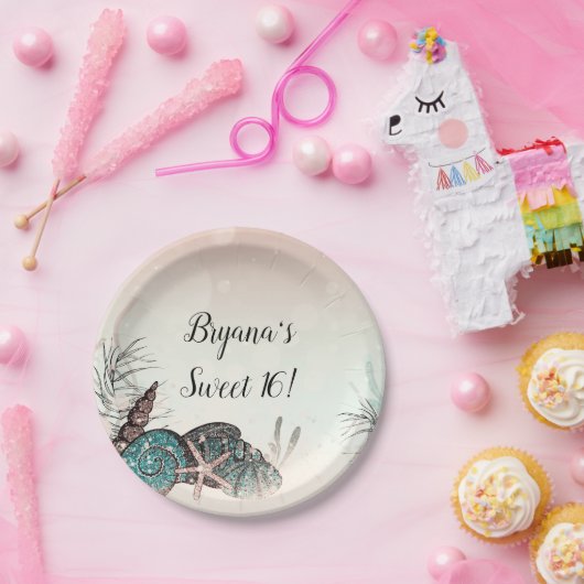 Rosa Unter den Muscheln Strand Sweet 16 Party Pappteller (Party)