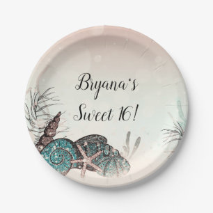 Rosa Unter den Muscheln Strand Sweet 16 Party Pappteller