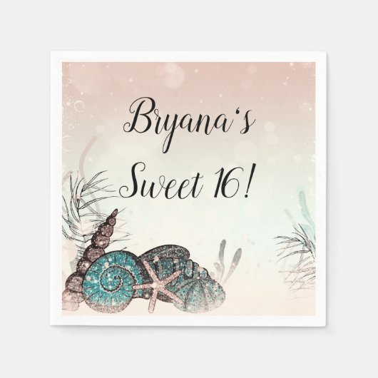 Rosa Unter den Muscheln Strand Sweet 16 Party Serviette (Vorderseite)