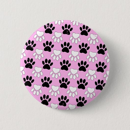 Rosa Untergrund: erschütterte schwarz-weiße Paws Button (Vorderseite)
