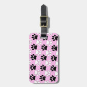 Rosa Untergrund: erschütterte schwarz-weiße Paws Gepäckanhänger (Vorderseite vertikal)