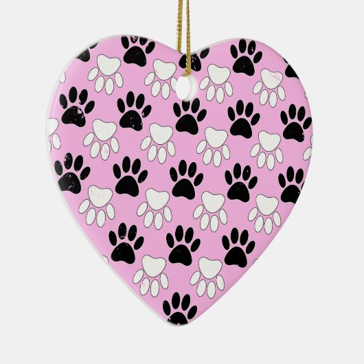 Rosa Untergrund: erschütterte schwarz-weiße Paws Keramik Ornament (Rechts)