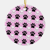 Rosa Untergrund: erschütterte schwarz-weiße Paws Keramikornament (Vorne)