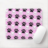 Rosa Untergrund: erschütterte schwarz-weiße Paws Mousepad (Mit Mouse)