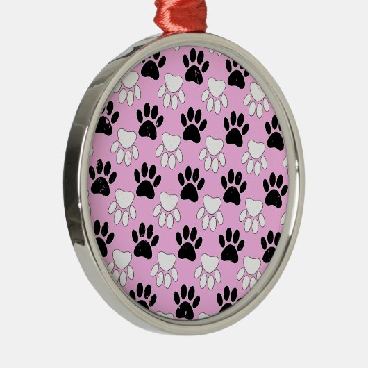 Rosa Untergrund: erschütterte schwarz-weiße Paws Ornament Aus Metall (Rechts)