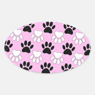 Rosa Untergrund: erschütterte schwarz-weiße Paws Ovaler Aufkleber