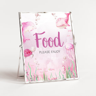Rosa Unterwasser-Baby-Shower-Essensschild Poster
