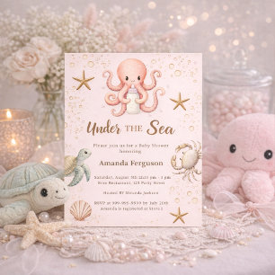 Rosa Unterwasser-Tiere Baby Shower Einladung