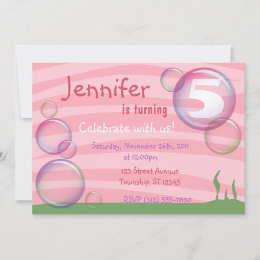 Rosa Unterwasserblasen Kinder Einladungen zum Gebu (Vorderseite)