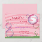 Rosa Unterwasserblasen Kinder Einladungen zum Gebu (Vorne/Hinten)