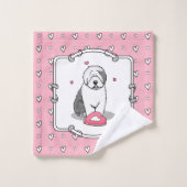 Rosa Valentine Alte englische Schafhunde Hund Grau Badhandtuch Set (Waschlappen)